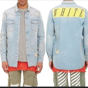 Off-White Denim Shirt Jacket with Yellow Back Panel